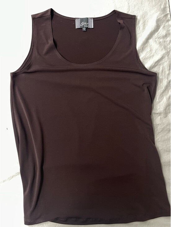 Slinky Brand Tops - Slinky Brand Brown Scoop Neck Tank Top Blouse Size M Made in USA